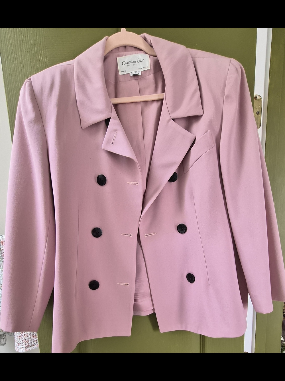 Christian Dior Mauve Double-Breasted Women's Blazer with Black Buttons